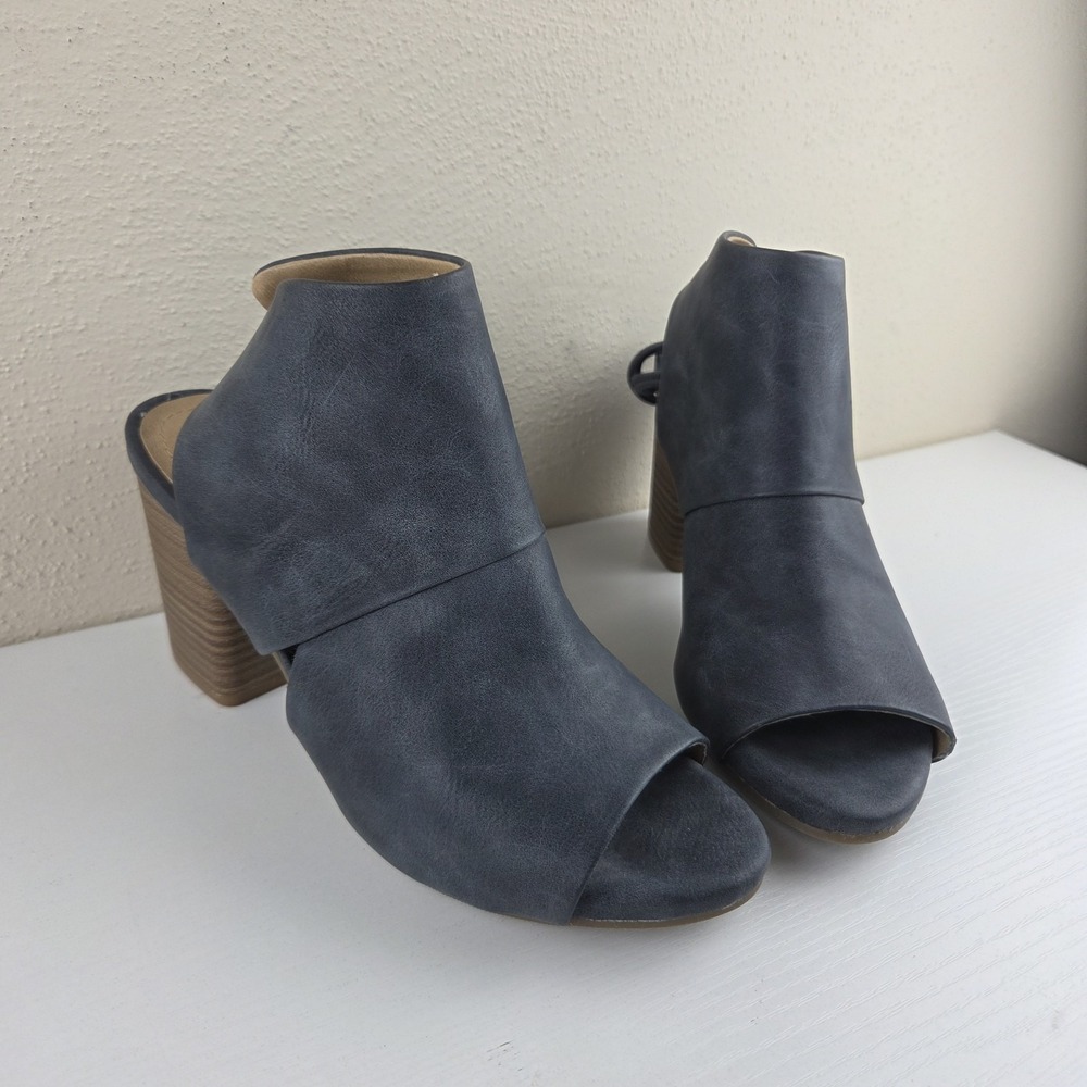 Kenneth Cole Reaction Best Hit Peep Toe Block Heel Calf Lace Sandals Blue Wmns 7